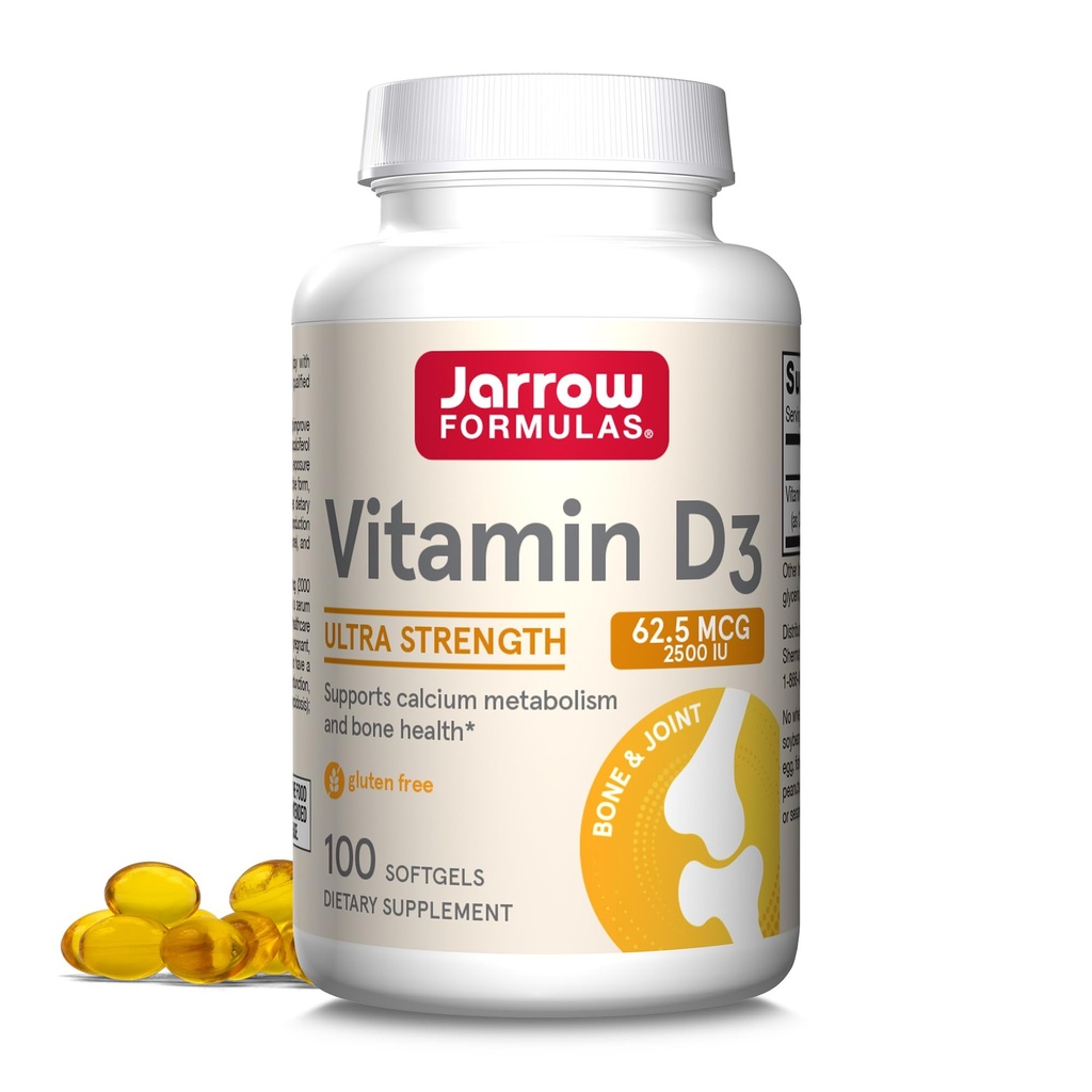 Jarrow Formulas Vitamina D3 62,5 mcg (2,500 UI) - 100 Servings (Softgels) - Bone Health, Immune Support & Calcium Metabolism Support - Vitamina D Suplemento - D3 Vitaminas - 2500 Vitamina D - Gluten Free