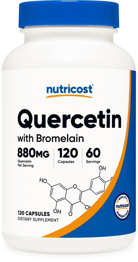 Nutricost Quercetin with Bromelain, 880mg Quercetin + 165mg Bromelain Por Serving, 120 Capsules, 60 Serving (2 Caps Por Serving) - Vegetariano, No GMO &amp; Gluten Gratis