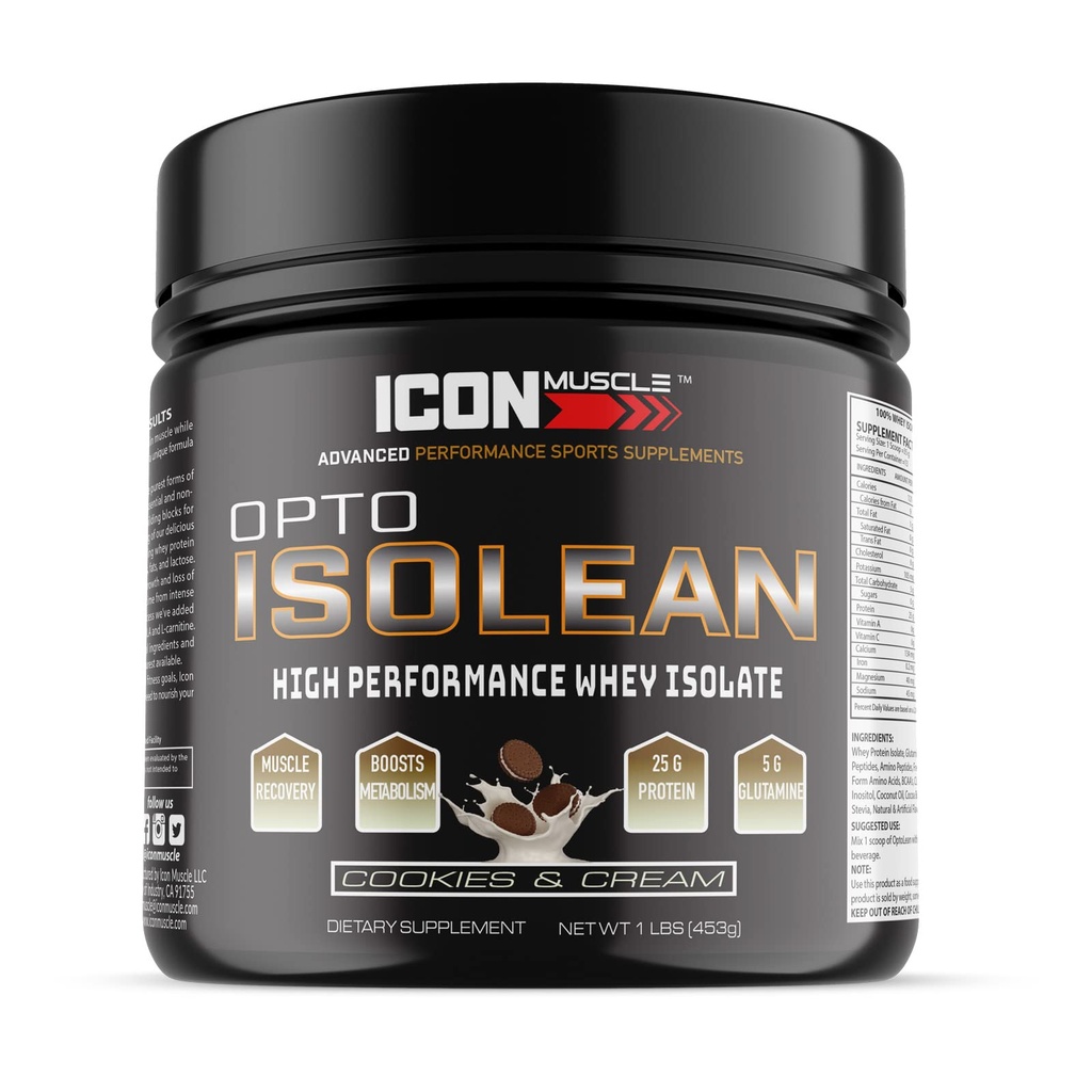 Isolean Whey Protein Isolate Powder, Vanilla, Chocolate, Strawberry, Cookies &amp; Cream, Salted Caramel, Chocolate Mint, Chocolate Peanut Butter, 1 Pound (Cookies &amp; Cream)