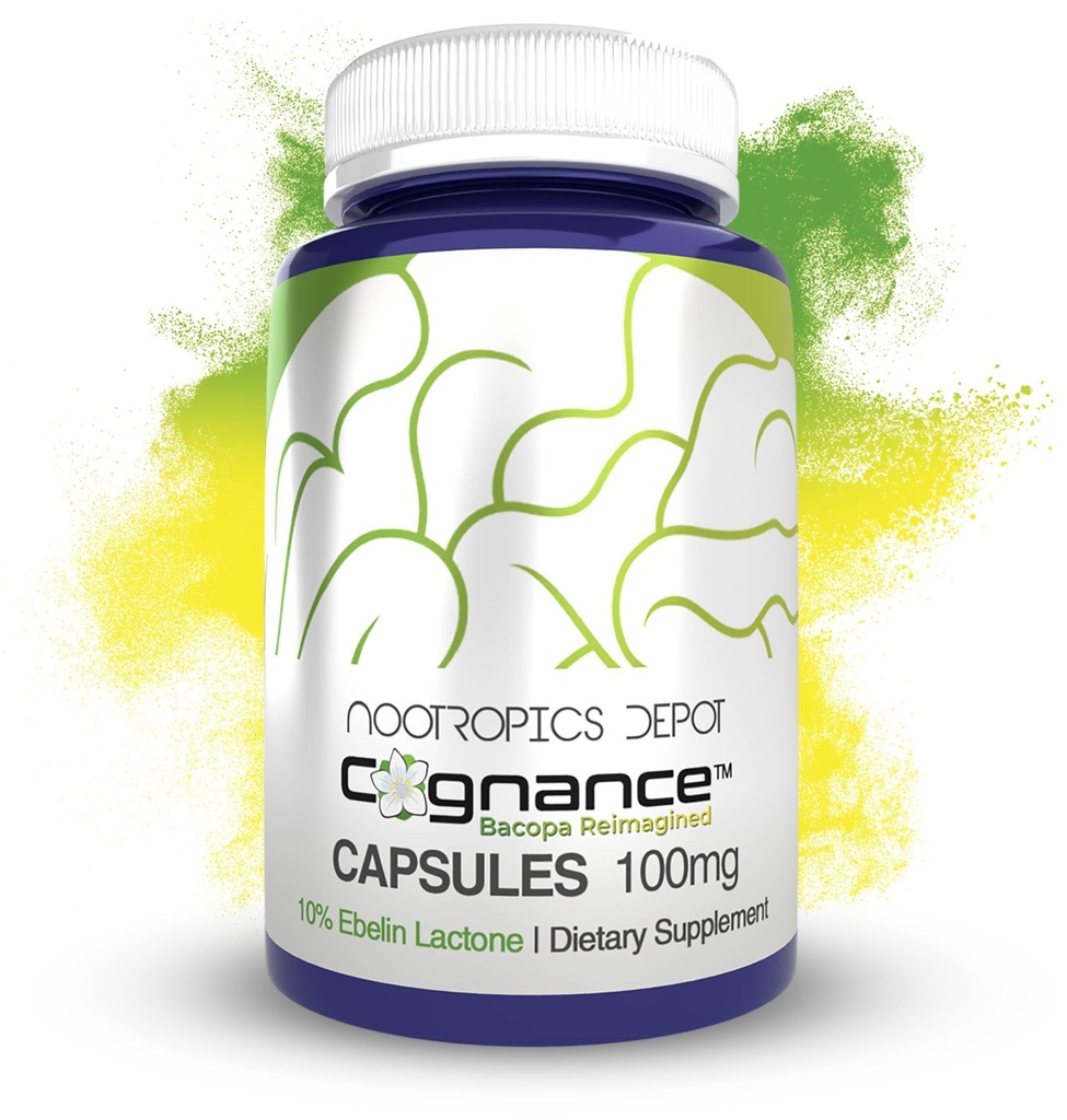 Nootropics Depot Cognance Enhanced Bacopa Capsules TENIDO 100mg TEN 10% Ebelin Lactone ANTE Bacopa monnieri ANTE Mood, Memory, " 5-HT2A Activation, 60 Cuenta (Pack of 1)