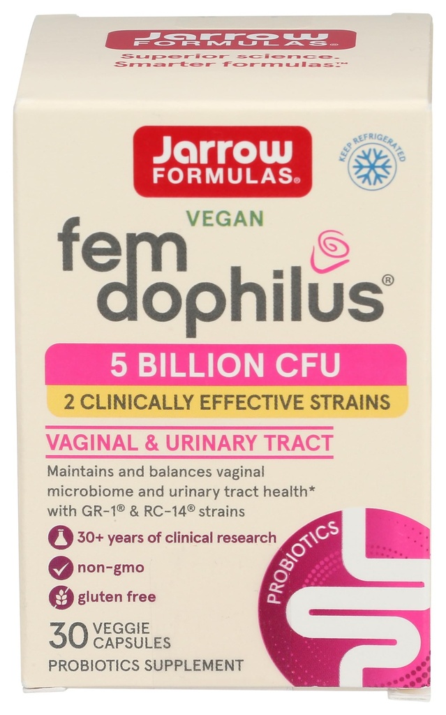 Fórmulas de Jarrow Fem-Dophilus - 5 millones CFU Por Serving - Suplemento Probiótico de Mujeres - Salud de Vaginal de Tracto urinario - Hasta 30 Servimientos (Veggie Caps)