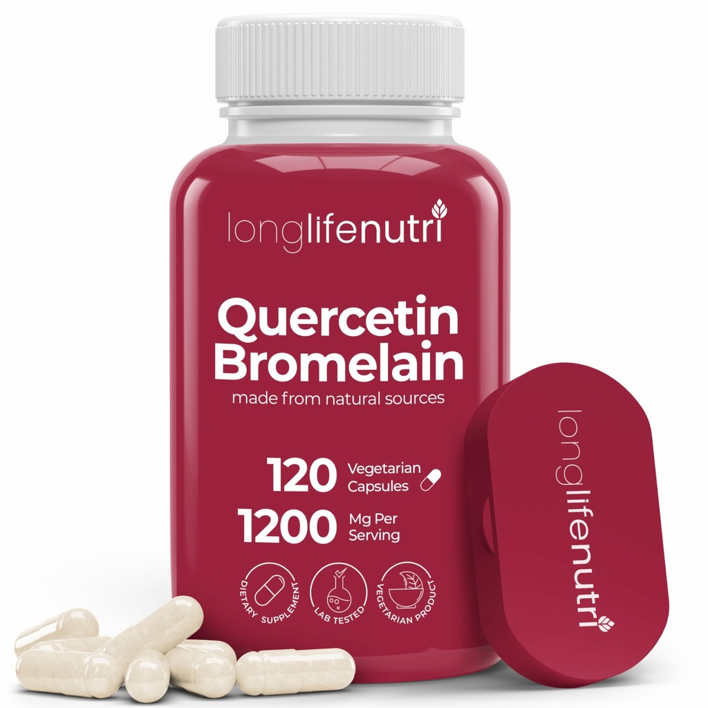 LongLifeNutri Quercetin 1000mg with Bromelain 200mg - 120 Vegetarian Capsules, Organic Dihydrate Complex for Joint Mobility & Respiratory Balance, 2-Month Supply, GMP Certified, Made in USA