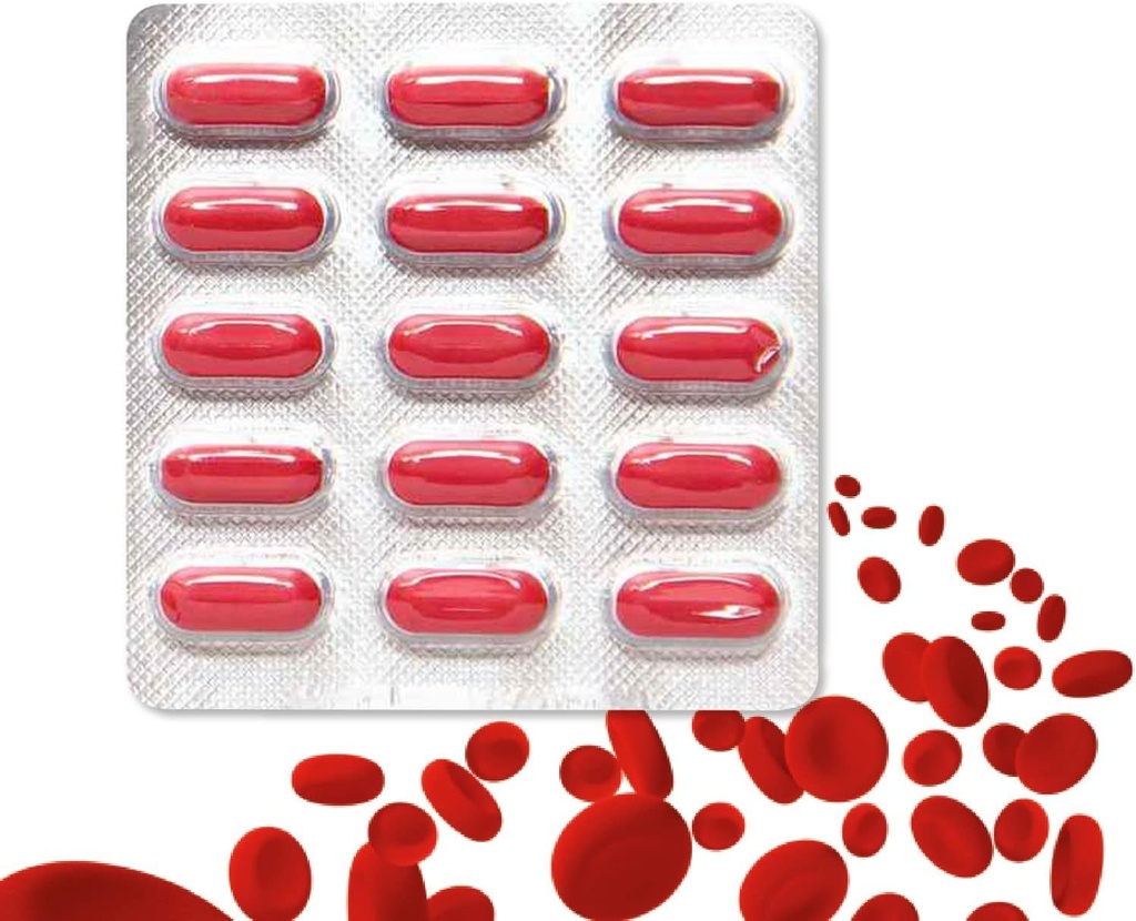 Hierro, Folic Acid Suplemento, Vitamina C &amp; Vitamina-B12 ← Apoya la construcción de sangre, inmunidad y energía