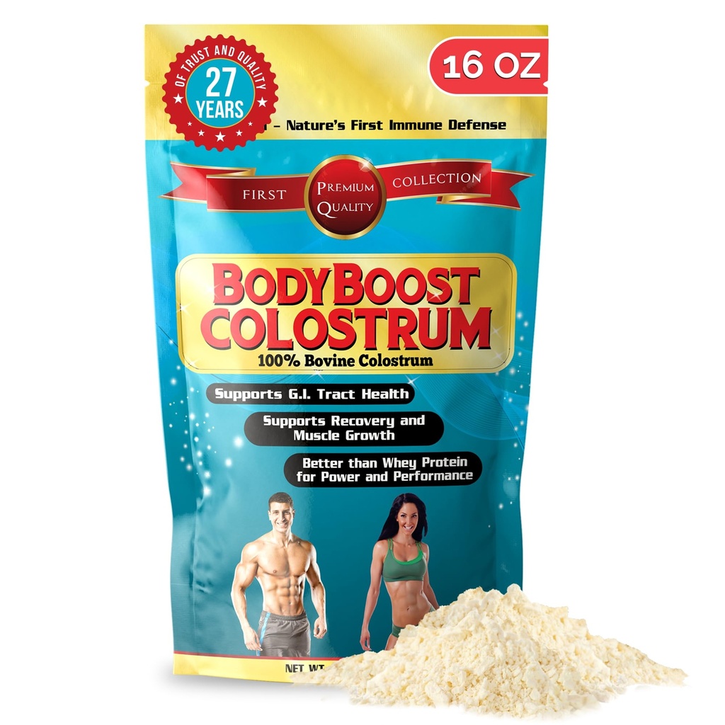 BodyBoost Whole Colostrum, 100% Bovine Colostrum Powder, Immune Booster con inmunoglobulina &amp; Lactoferrin, Grass Fed Colostrum for Gut Health, 16 oz