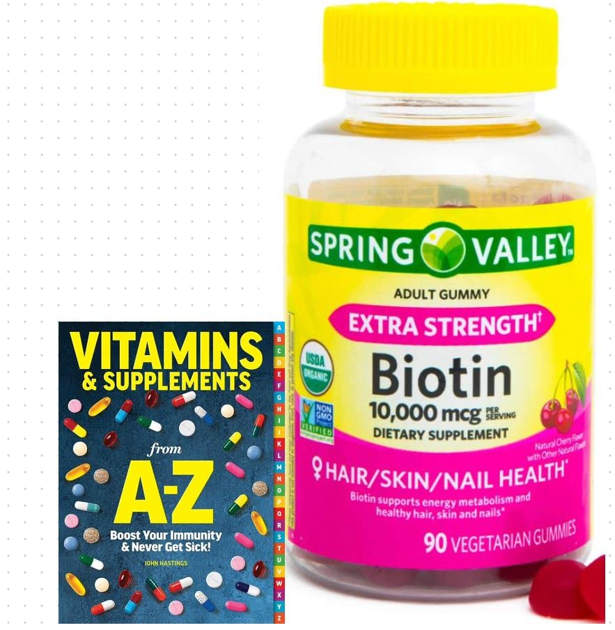 Spring Valley Biotin 10,000mcg Vegetarian Gummy Suplemento, 90ct +Mejor Guía Vitaminas Suplementos