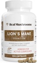 Mushrooms reales Suplemento Mane de León cápsulas - Leones orgánicos Mane Extracto para el bienestar general - Beta Glucan Suplementos – Vegan 300 ct Mushroom Extracto