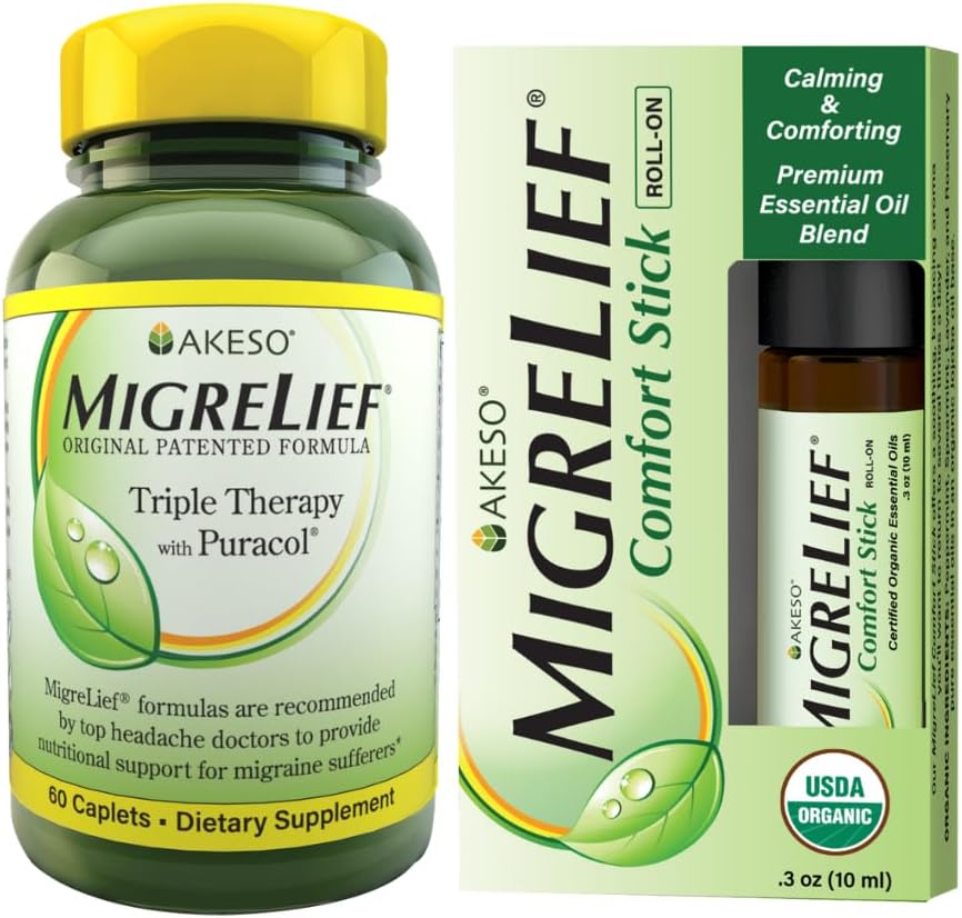MigreLief Migraine Combo para adultos y adolescentes - Suplemento diario y aceites esenciales Roll-On