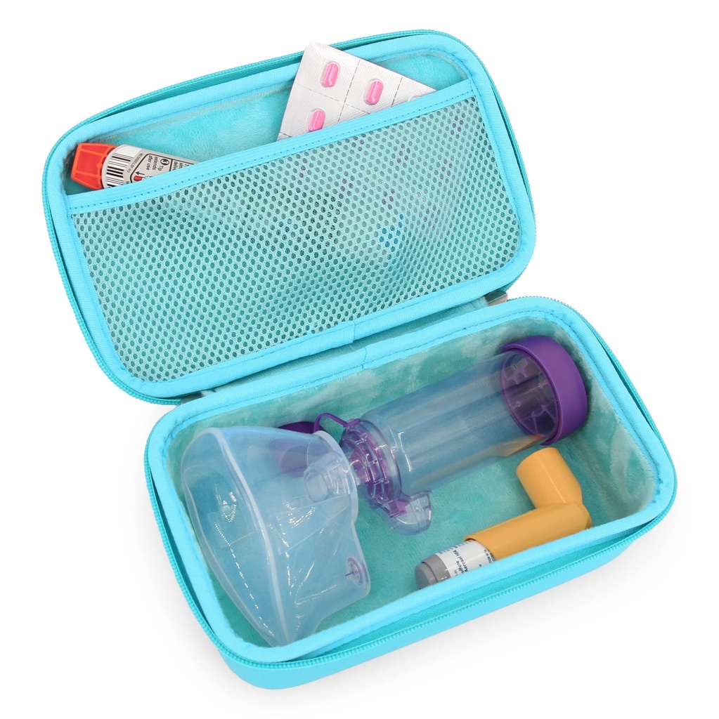 CASEMATIX Asma Inhaler Case For Travel Fits Asthma Inhaler Spacer With Mask Attached, Inhaler Holder and Additional Accessories Usado con Spacer For Inhaler, Incluye Turquoise Asthma Case Only