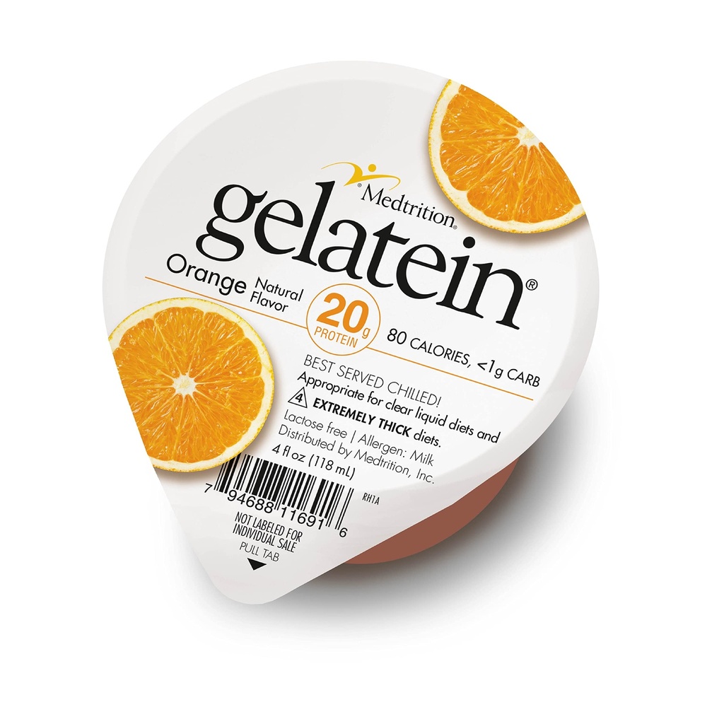 Medtrition Gelatein Naranja: 20 Gramos de Proteína. Libre de azúcar. Ideal para dietas líquidos claras, tragar dificultades, bariatría, diálisis y oncología. Gran pre o post-Workout Snack. (12 Pack)
