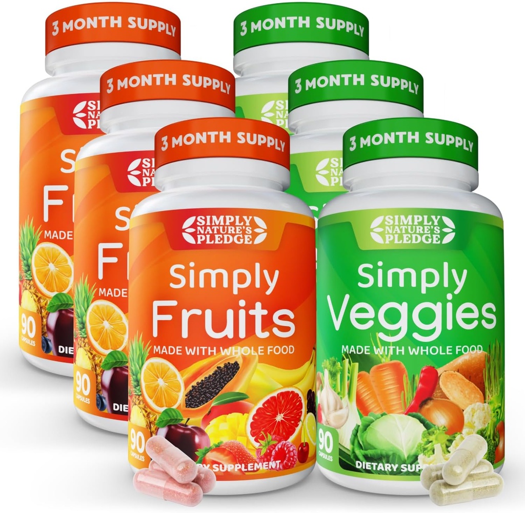 Promesa de la naturaleza - Empaquetado con 42 Frutas diferentes & Verduras - 3 meses de suministro- Hecho con Superalimentos Alimentarios completos - con Aloe Vera – 100% Soy Gratis - 540 cápsulas