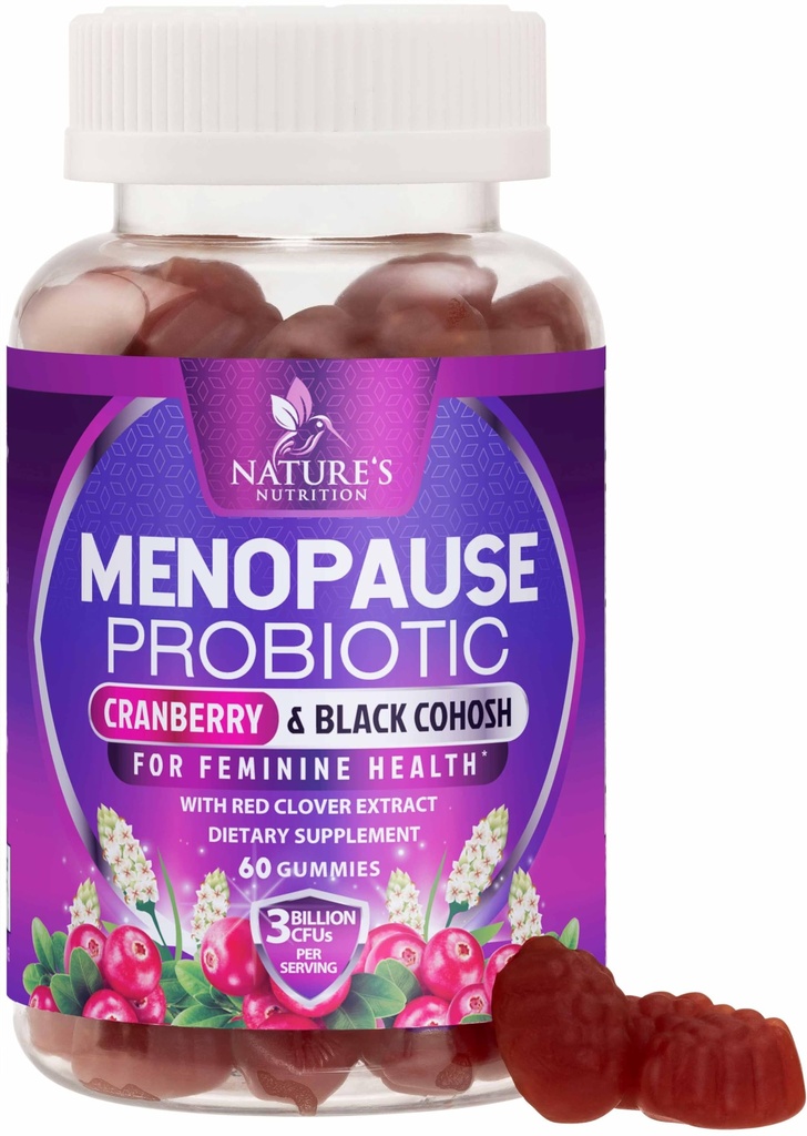 Suplementos de la menopausia para mujeres - 3 millones CFU Alivio de la menopausia natural para los suéteres calientes leves " Night Sweats, PH, Vaginal Health Support Probiotics for Women Gummy, Probiotic Supplement - 60 Gummies