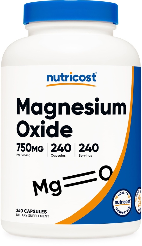 Nutricost Magnesium Oxide 750mg, 240 Capsules - 420mg de Magnesio, No GMO, Gluten Free