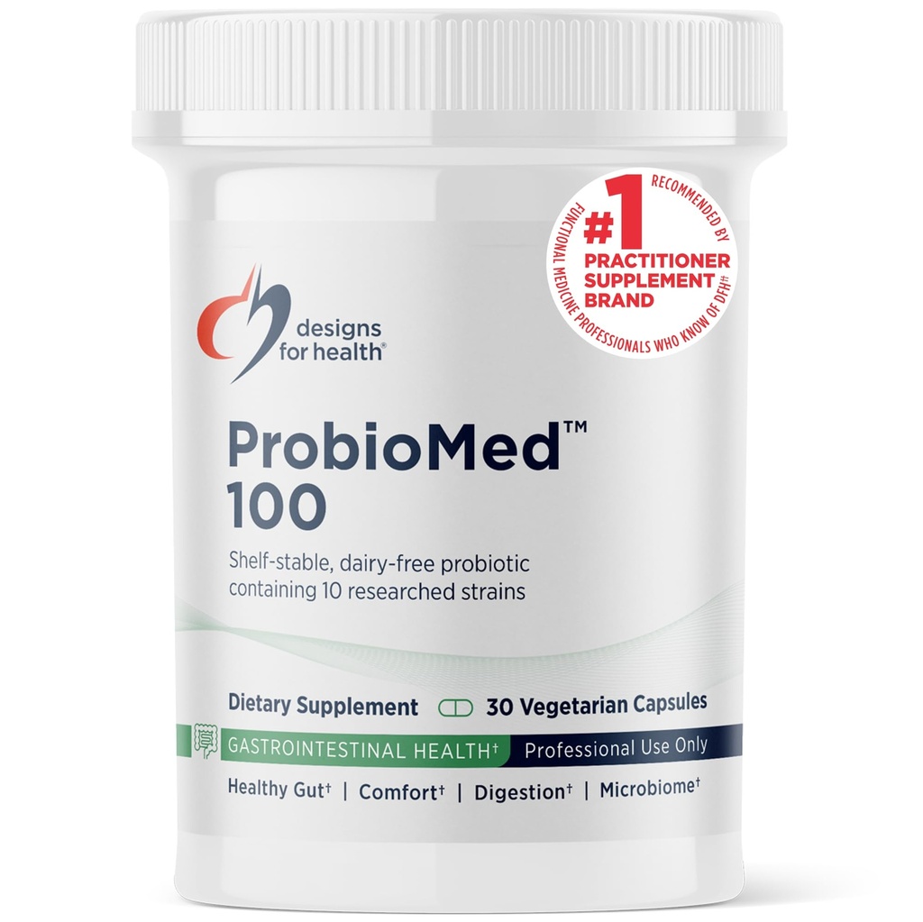 Diseños para Salud ProbioMed 100 - Probióticos para Salud Digestiva - 10 Strains with Lactobacillus Acidophilus Probiotic + Lactobacillus Rhamnosus - Gut Health + Immune Support Supplement (30 Caps)