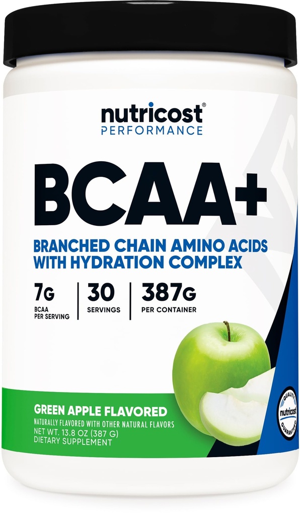 Nutricost BCAA + Hydration Powder (Gran Manzana) 30 Servimientos - Aminoácidos de cadena ramificados con complejo de hidratación - Gluten-Free, Non-GMO