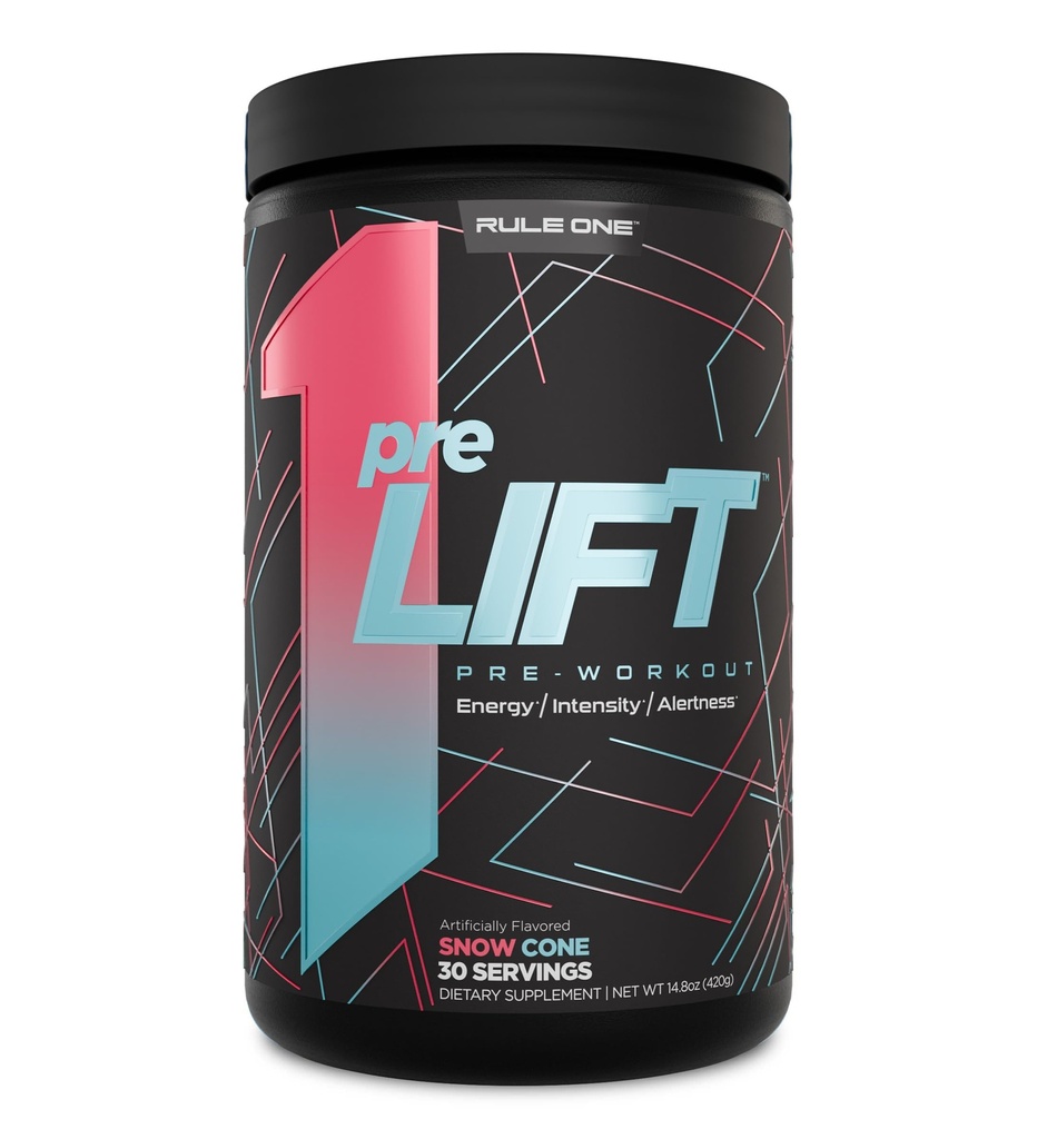 Regla 1 Proteínas preLIFT Pre-Workout, 6g Citrulline, 3.2g Beta Alanine, 3 Fuentes de Caffeine + 20 Otros para Energía, Alerta, Resistencia (30 Servimientos, Cono de Nieve)
