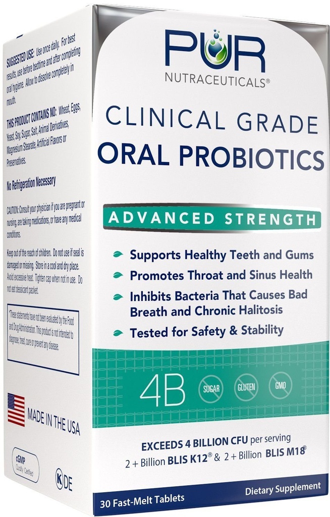 Probióticos Orales de Grado Clínico * 4 Billones CFUs de BLIS K12® &amp; BLIS M18® * Azúcar Gratis * Sabor de Peppermint Natural * 100% Hecho en EE.UU. * Elimina el mal aliento/Halitosis