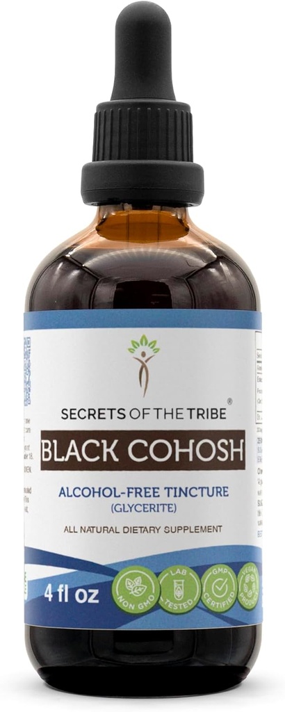 Secrets of the Tribe Black Cohosh Tincture Extract sin alcohol, High-Potency Herbal Drops, Tincture Made from Responsibly farmed Black Cohosh (Cimicifuga Racemosa) Dried Root 4 oz