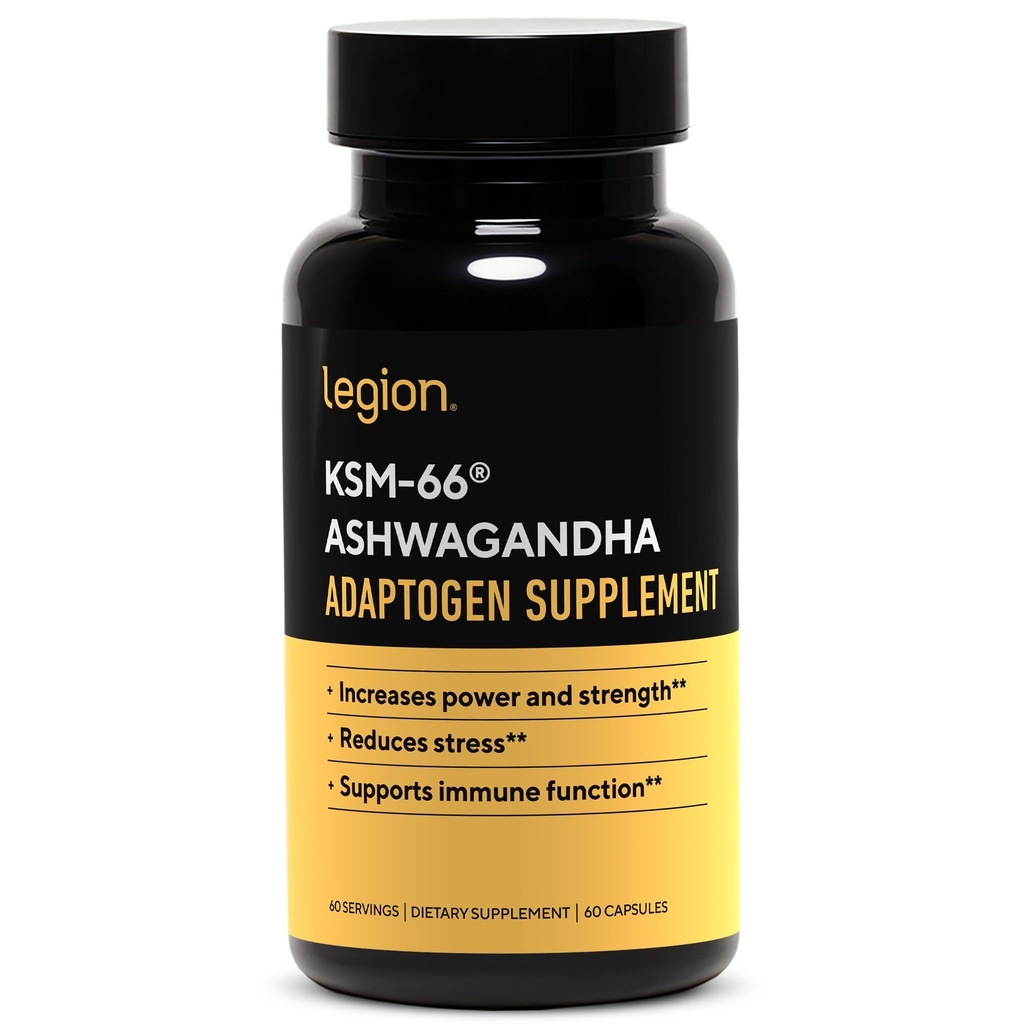 LEGION KSM-66® Ashwagandha Root Extract - Ashwagandha Root Powder Suplemento para mejorar su rendimiento deportivo, sueño y atlético - Extra Strength Ashwagandha Root Extract (60 Servings)
