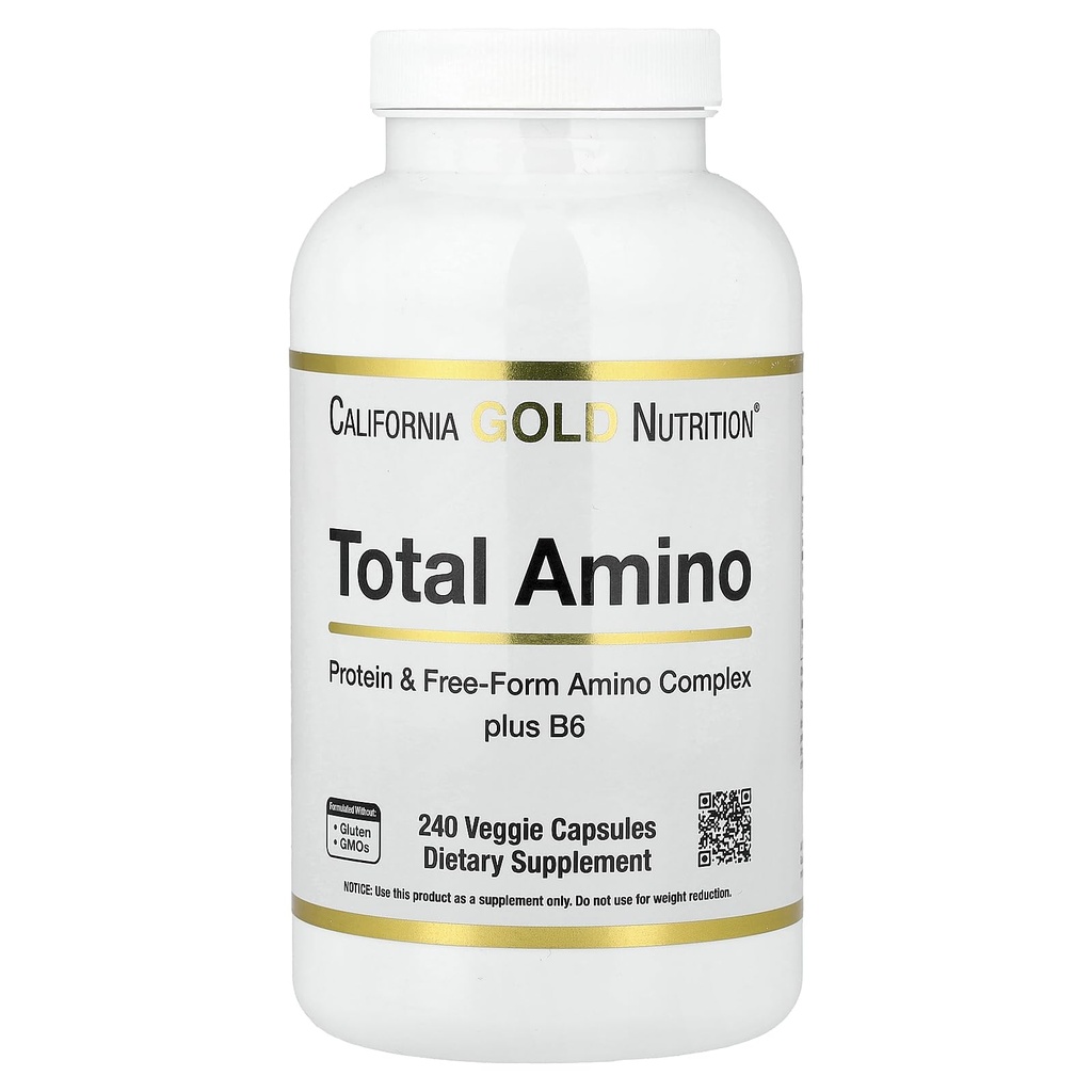California Gold Nutrition Total Amino con vitamina B-6, y 20 Aminoácidos Blend, 240 cápsulas vegetales