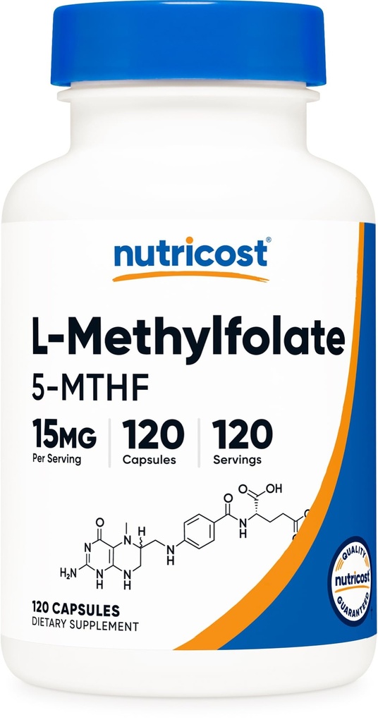 Nutricost L-Methylfolate 15mg, 120 cápsulas (5-MTHF) - Vegan, No GMO, Gluten Free
