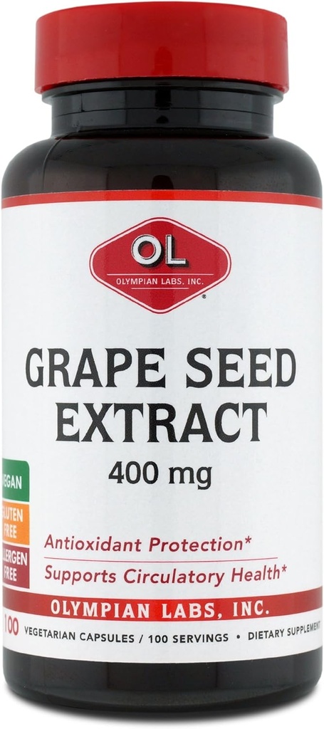 Laboratorios Olímpicos Grape Seed Extracto 400 mg Cápsulas, 100 Cuentas Apoyo a la Salud del Corazón, Protección Antioxidante.