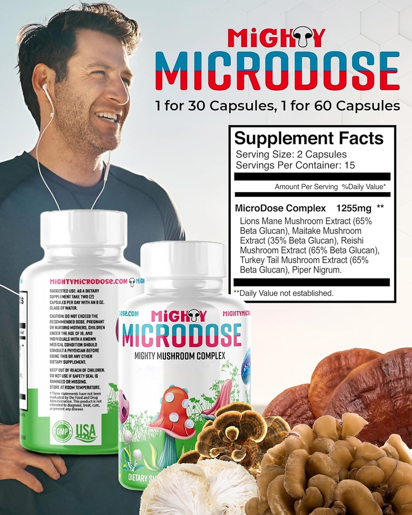 5-Mushroom Nootropic Blend - 60 capsules, Turquía Tail, Reishi, Maitake Mushroom Extract with High Beta Glucan, &amp; Lion Mane Mushroom Supplement Capsules, Mushrooms Funcional Suplementos Herbal