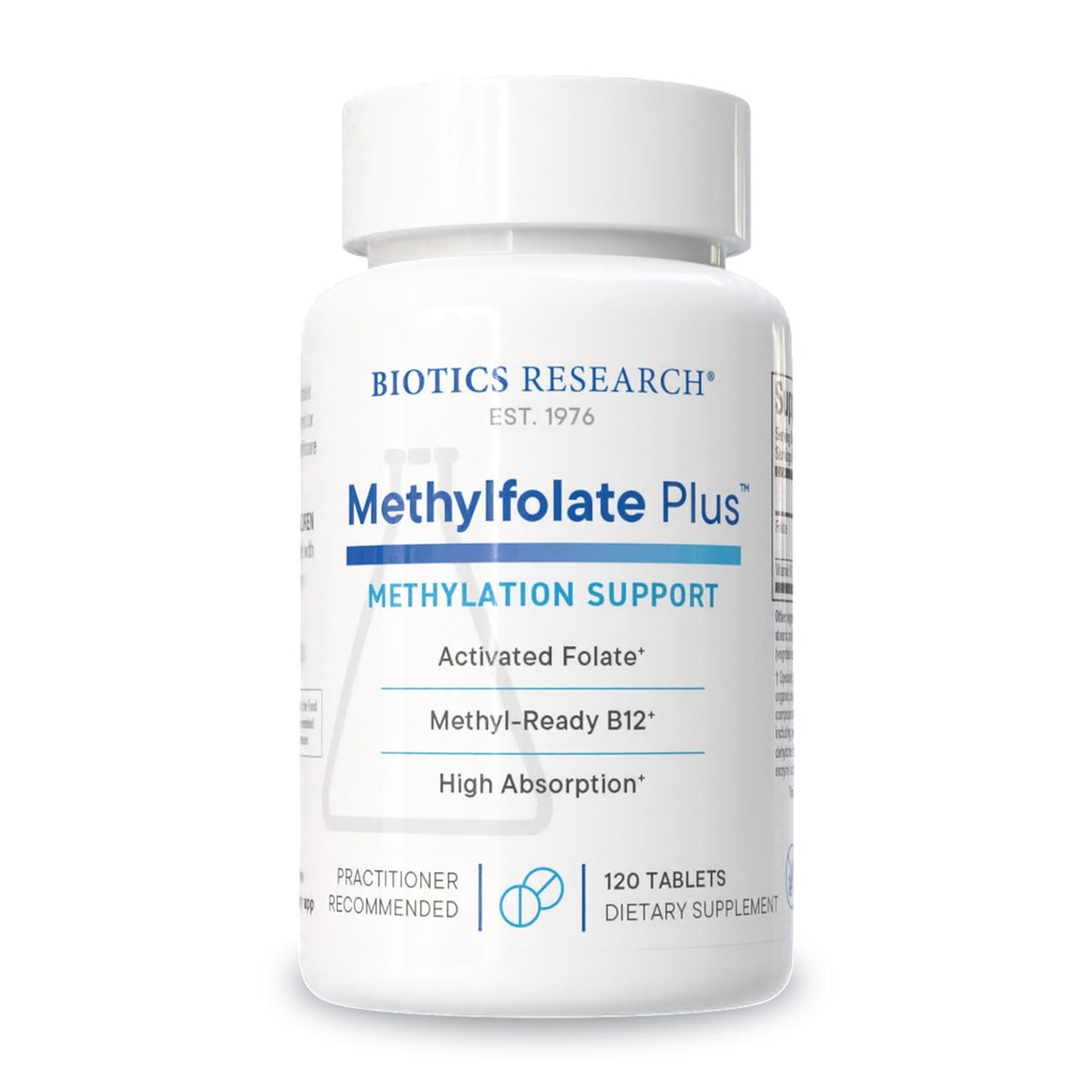 Biotics Research METHYLFOLATE PlusTM Methylfolate, Bioactive Folate + B12, Supports Cardiovascular Health, Fetal Development, Nerve Health, Methylation Support, Homocysteine Levels. 120 cuadros