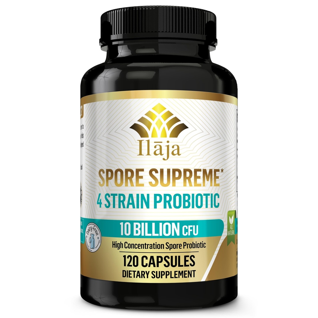 Spore Supreme Spore Based Probiotic 120 Capsules - 10 Billion CFU, 4 Strain Formula, 4 Month Supply, No Refrigeration Needed, Dairy Free