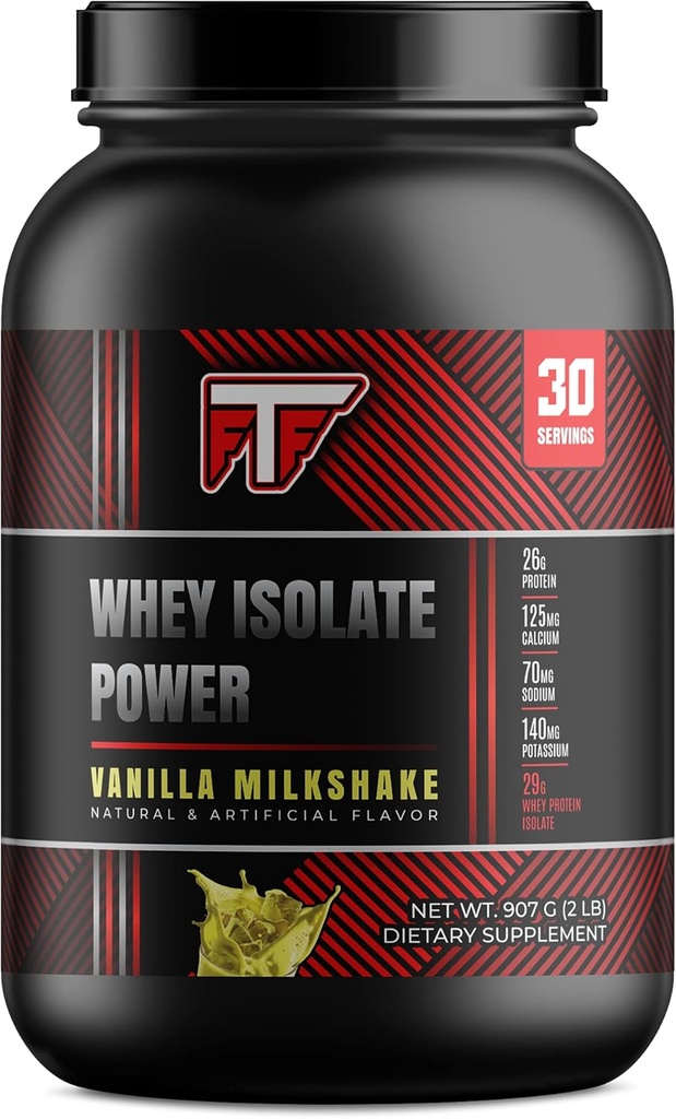 Whey Isolate Power Vanilla Milkshake, 26g de 100% Whey Protein Isolate per Serving to Build Lean Muscle -Vanilla Milkshake, 2lb- 30 Servings