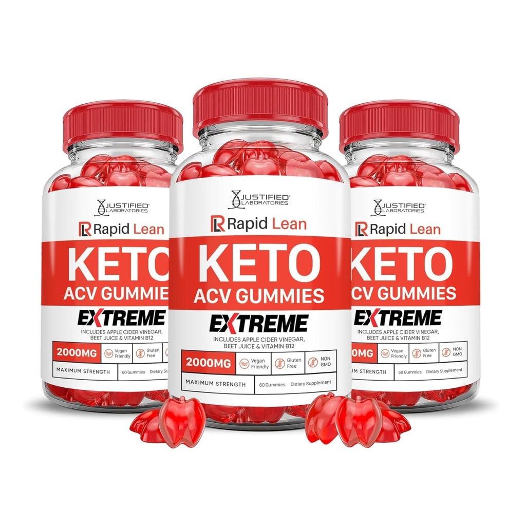 Laboratorios justificados (3 Pack Rapid Lean Keto ACV Gummies Extreme 2000MG Rapid Lean Keto Gummies Apple Sider Vinegar Formulado con Powder Pomegranate Beet Juice B12 Vegan Non GMO 180 Gummys