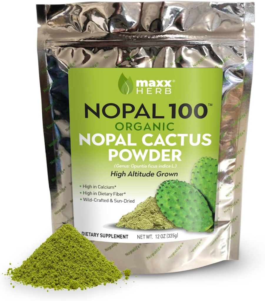 Maxx Herb Organic Nopal Cactus Powder, for Healthy Digestion & Immune Support, High in Dietary Fiber, Calcium & Vitamin C, Vegan, Non-GMO y Gluten Free - 12 Oz Bag