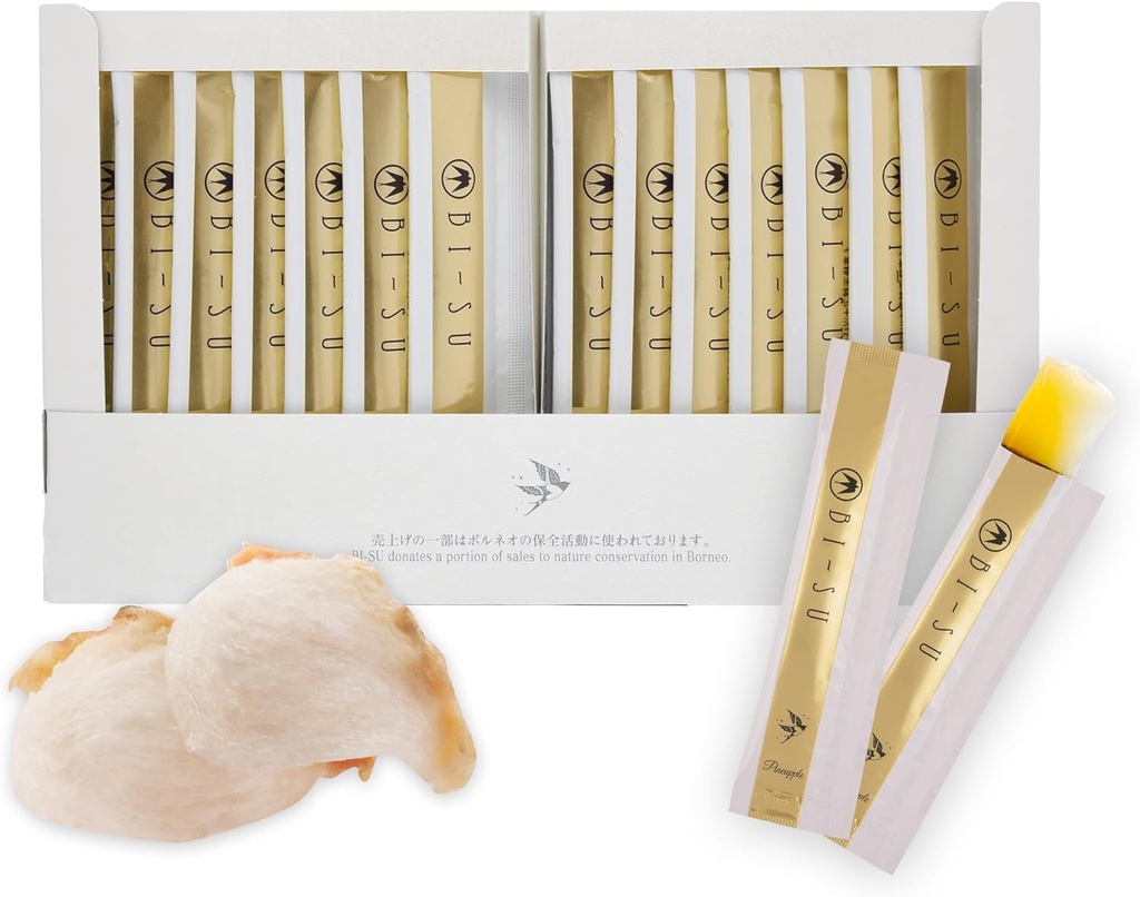 BI-SU Extract Jelly Stick ← Natural Swiftlet Nests Extract, Collagen, Vitamina C, Japanese Skincare, Anti-Aging, Maintains Skin's Elasticity, Boosts Immune System, GI Health, Pineapple Flavor, 30 PCS
