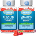 2 Pack Creatine Monohydrate Gummies, Creatine Monohydrate for Men &amp; Women, Enhanced Formula with BCAA, Vitamina B12, Taurine, Muscle Support, Energy Boost, Sugar Free, Vegan, 120 Count