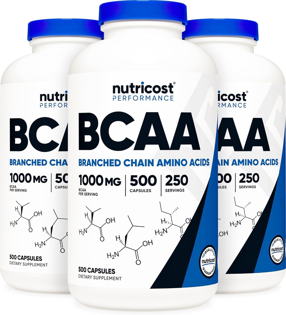 Nutricost BCAA Capsules 2:1 500mg, 500 Caps (3 Botellas)