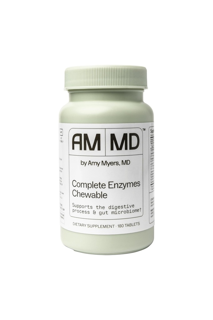 Amy Myers MD Digestive Enzymes Chewable – Complete Enzymes Support Leaky Gut, Acid Reflux, Gas, Bloating, Gluten Exposure – Amylase, Lipase, Lactase, Alkaline, Protease, Sucrase + Más – 180 Tablets