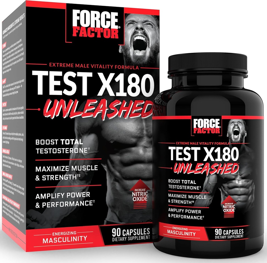 Prueba FACTOR X180 Booster de testosterona sin blanquear para hombres para construir músculo, aumentar fuerza y mejorar el rendimiento, testosterona suplemento para la salud de los hombres, 90 cápsulas