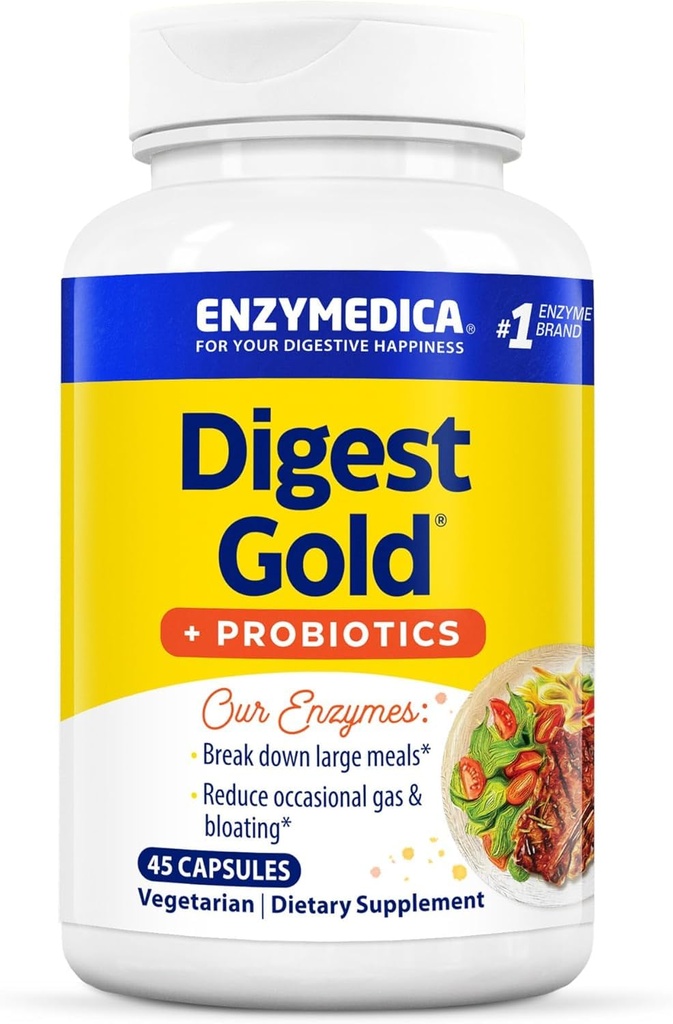 Enzymedica Digest Gold + Probióticos, 2-en-1 Fórmula para Gut Health, Enzymes Digestivos & 1 Billion Culturas Probióticas Activas, 45 Cuenta