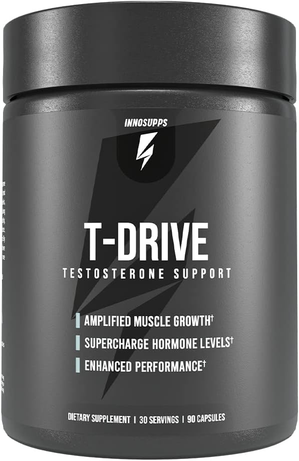 InnoSupps : T-Drive ¦ Testosterone Booster ← Amplificar el crecimiento muscular  KSM-66 Ashwagandha, Boron, Fenugreek ← 90 cápsulas