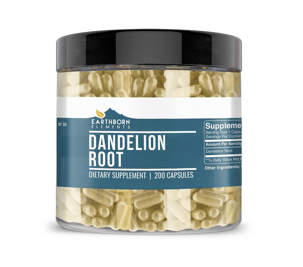 Elementos terrestres Dandelion Root 200 Capsules, Puro ' Undiluted, No Additives