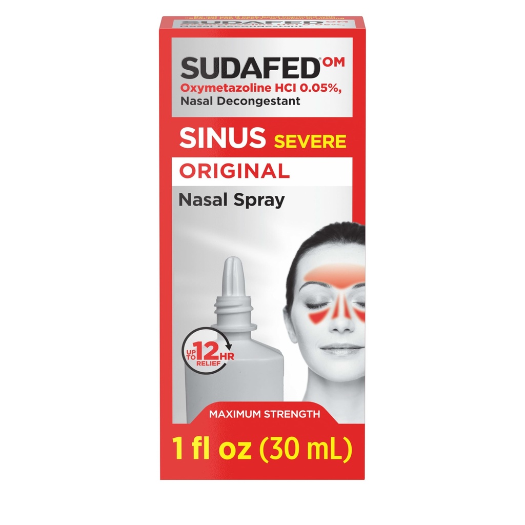 Sudafed Sinus Severe Original Nasal Spray, 12 horas Nasal Spray Decongestant for Fast, Powerful Congestion Relief Due to Colds or Allergies, Oxymetazoline HCl .05% Nose Spray, 1 fl. oz