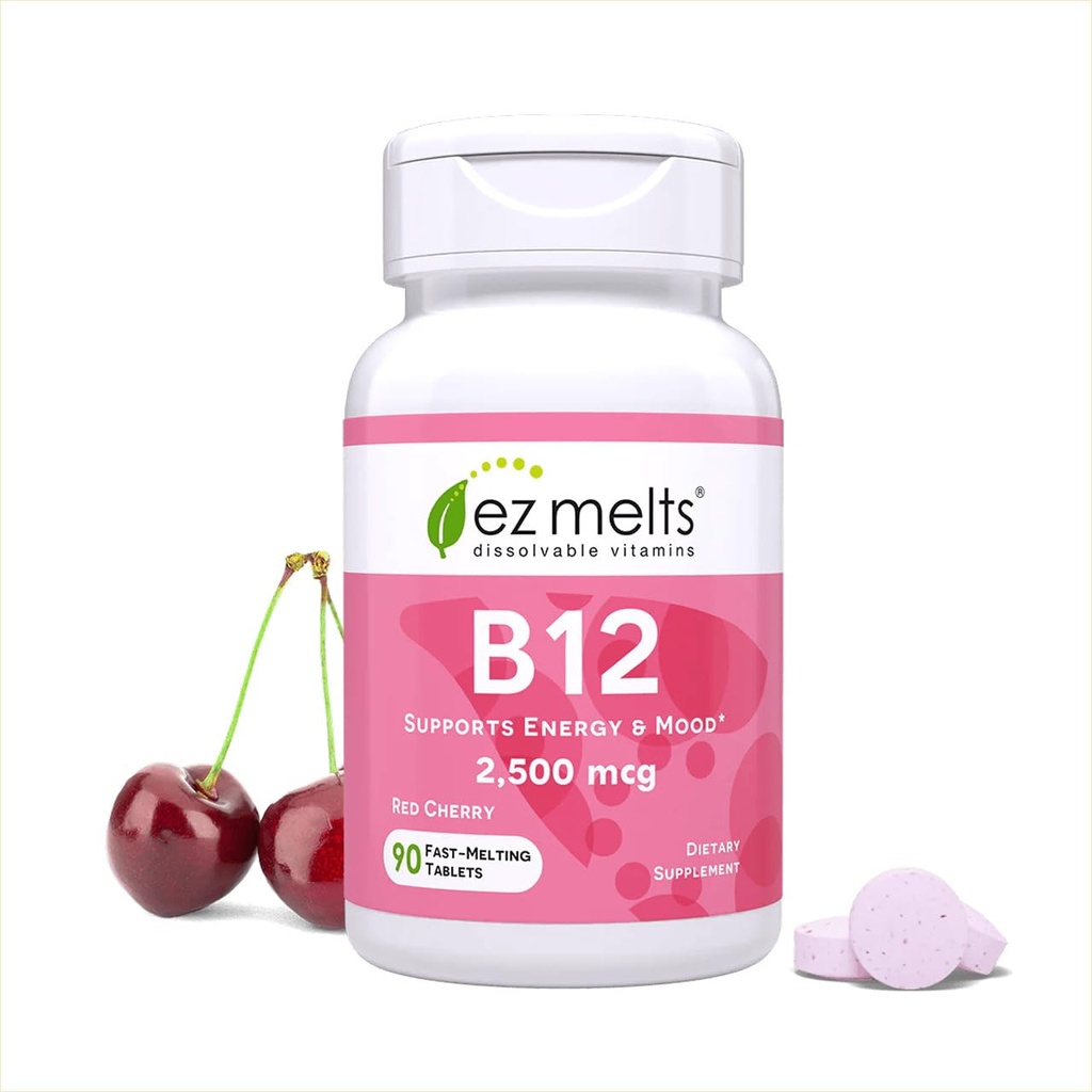 EZ Melts B12 Sublingual Vitamina 2,500 mcg, Metilcobalamina, Sugar-Free, Suministro de 3 meses - 1 Pack