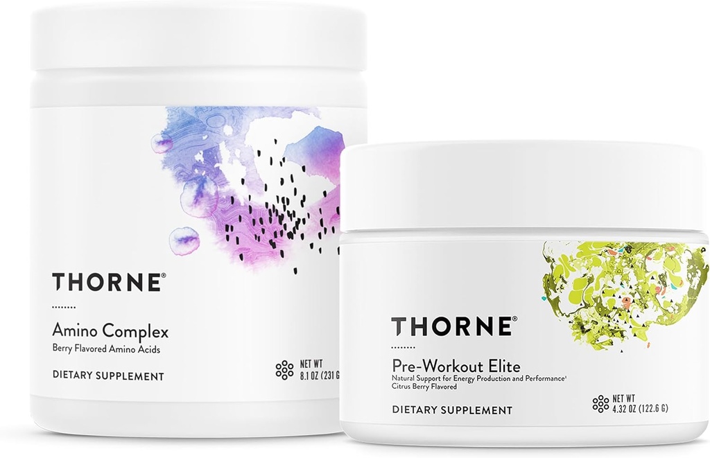 THORNE - Performance Boost Bundle: Pre-Workout & Amino Complex - Energy, Muscle, NSF Certified - 24 a 30 Servings