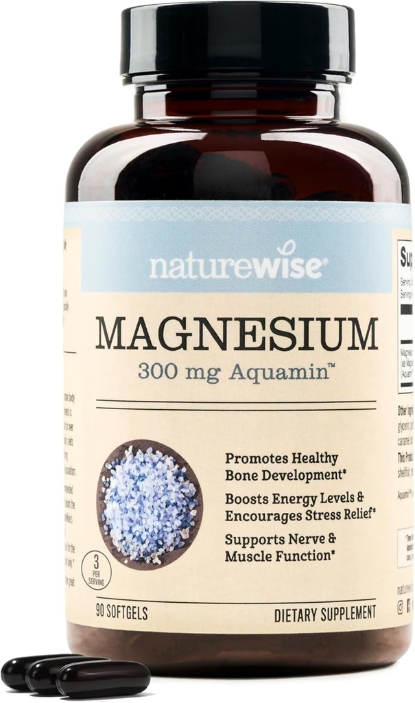 NatureWise alta absorción Suplemento de magnesio marino 300mg - Magnesio de origen natural del agua de mar - Non-GMO, Estados Unidos Fabricado - 90 Softgels[1-Month Supply]