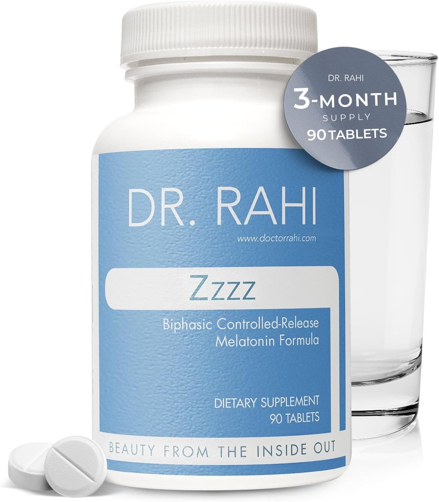 Dr. Rahi Melatonin 5 mg con Calcio y B6 Suplemento de Apoyo al sueño, Hecho en EE.UU., Melatonina 5 mg Tabletas para el sueño profundo, sueño calmado, sueño relajante, ayuda natural para el sueño para adultos, Zzzz - Melatonin