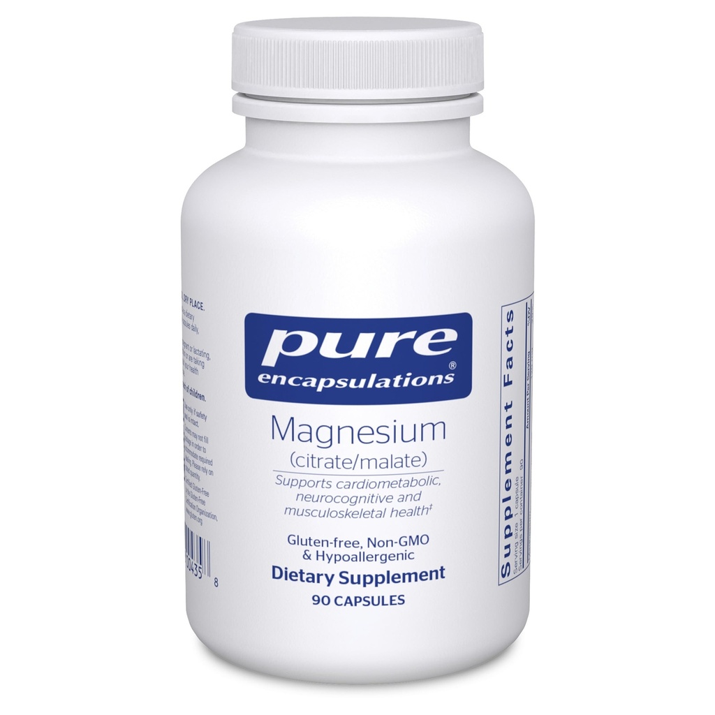 Encapsulaciones puras Magnesio (Citrate/Malate) - Suplemento Magnesio para apoyar la utilización de nutrientes, energía, huesos y salud cardíaca* - con Citrato de magnesio " Malate - 90 cápsulas