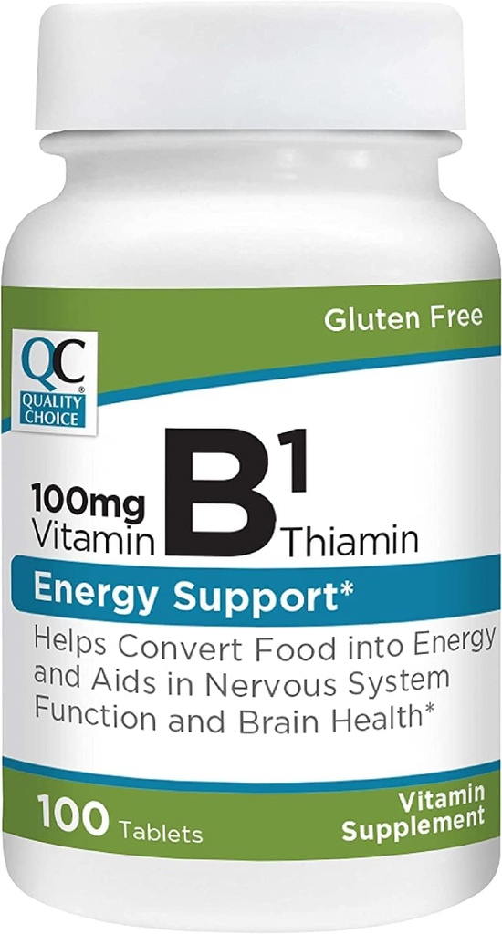 Opciones de calidad Vitamina B1 Thiamin 100 mg Apoyo energético, función del sistema nervioso, suplemento de vitaminas de salud cerebral, 100 botellas contables