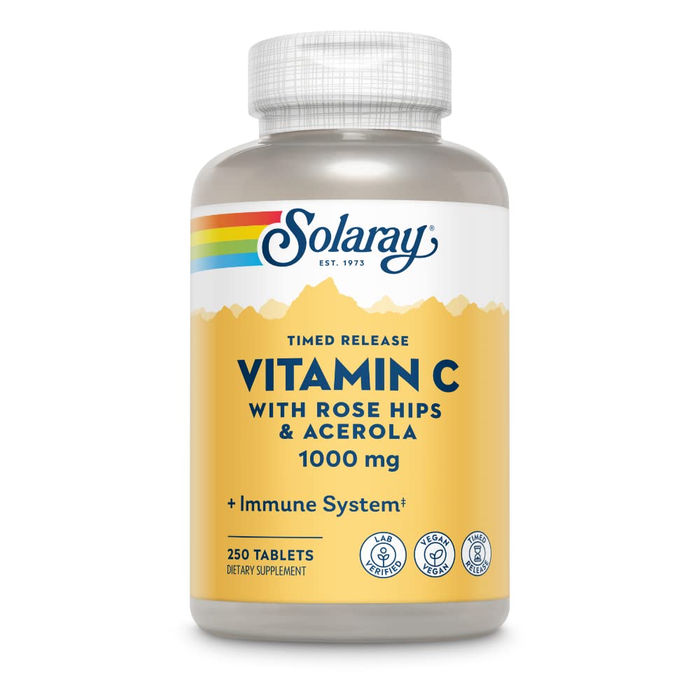 SOLARAY Vitamina C w/Rose HIPS " Acerola TENIDO 1000mg TENIDO Función de aislamiento saludable en dos etapas, Skin, Hair " Nails Support  durable Non-GMO ← 250ct