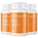 Celebrar Vitaminas Suplemento de Hierro con Vitamina C - 45 mg de Hierro, vitamina C de 60 mg, vitaminas bártricas para pacientes de WLS, hendidura vertical y cirugía de derivación gástrica (90 cápsulas)