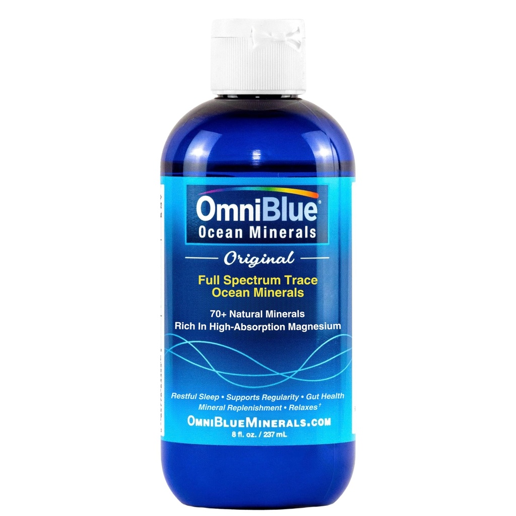 OmniBlue Ocean Minerals - 70+ Trace Minerals & Liquid Magnesium - Potassium, Chloride- Low Sodium - Natural Support for Sleep, Digestion, Regularity, Hydration &amp; Electrolyte Balance (8 oz)