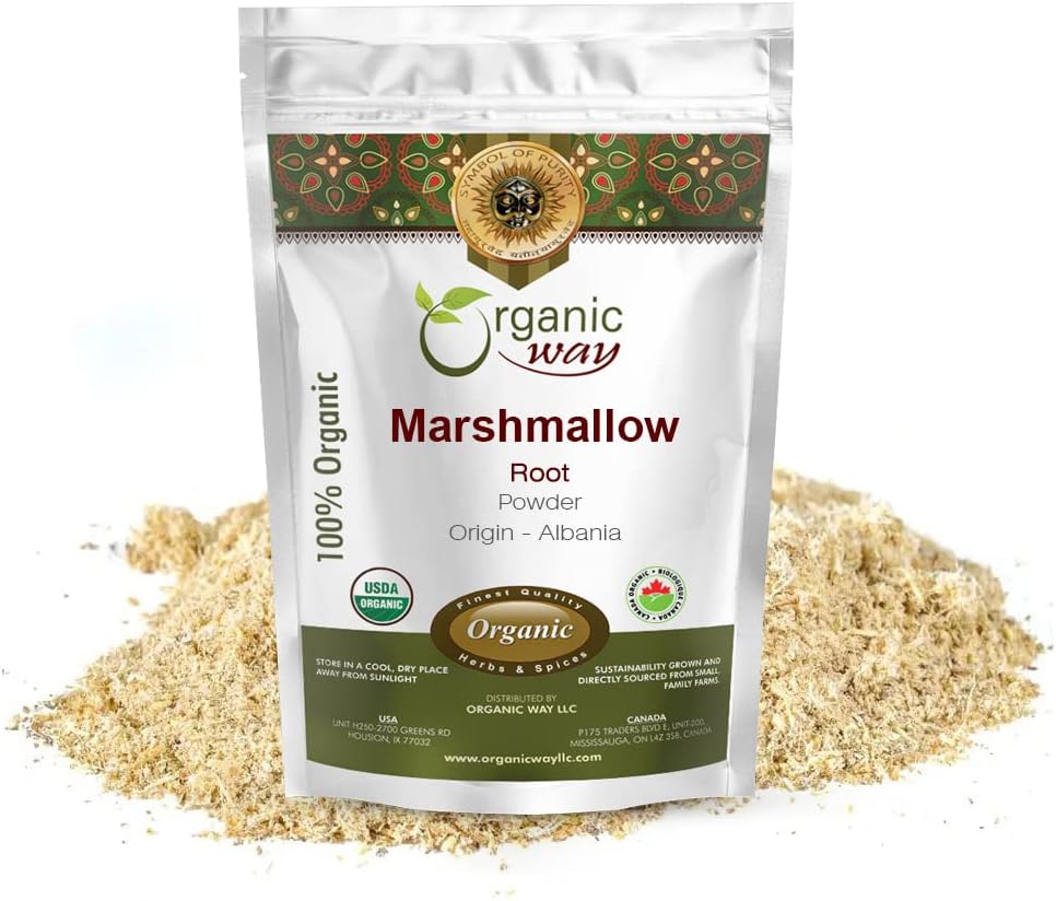 Vía Orgánica Marshmallow Root Powder (Althaea Officinalis) - Herbal Tea Silencioso Europeo Orgánica " Kosher Certified ← Non GMO " Gluten Free TEN USDA Certified TEN Origen - Albania (1/4LBS / 4Oz)